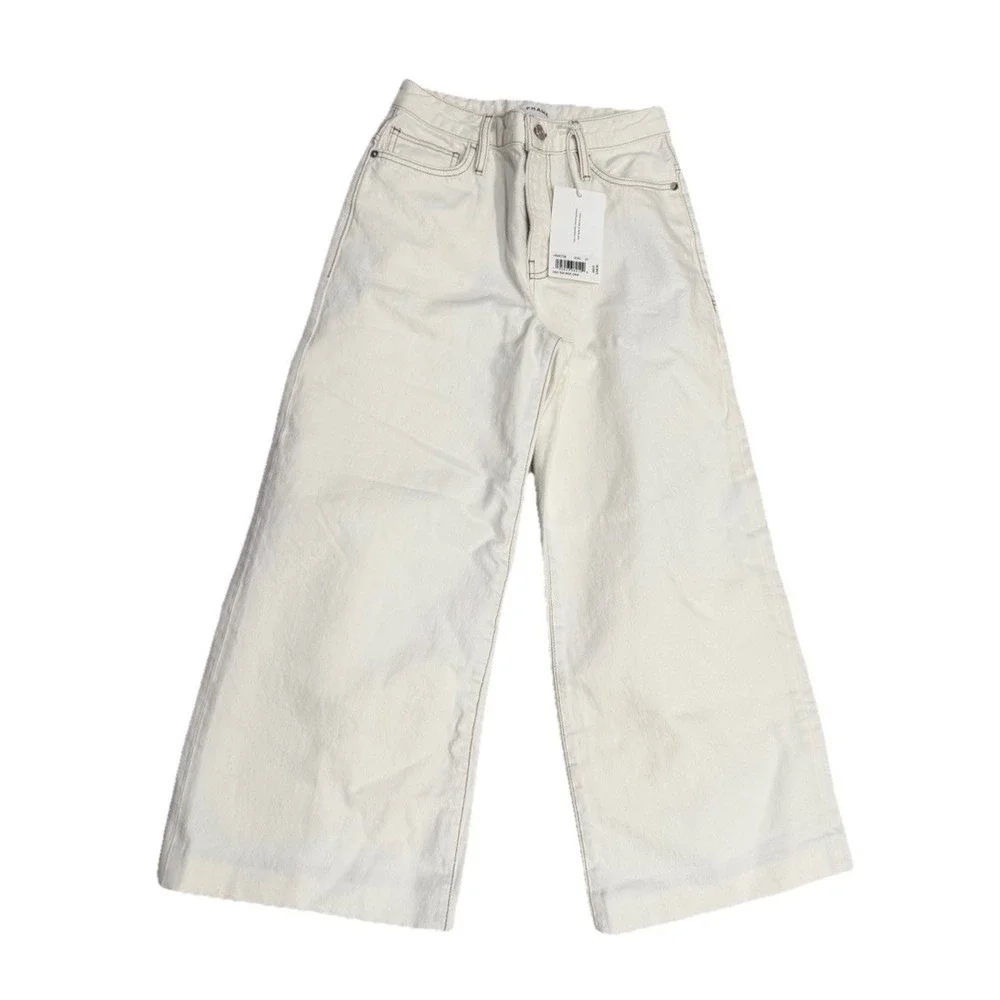 NWT $248 Frame Women's High Rise Wide Leg Crop Jeans ECRU Denim 4 Palazzo 25‎